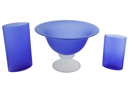 3 Kosta Boda Frosted Blue Satin Art Glass Vases