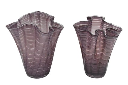 2 Royal Gallery Purple Handkerchief Glass Vase