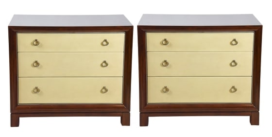 Pair Art Deco Caracole Leather Front Nightstands