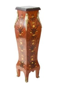 Louis XV Bombe Style Marquetry Marble Top Pedestal