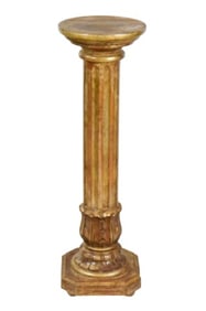 Italian Hand Carved Gilt Wood Column Pedestal
