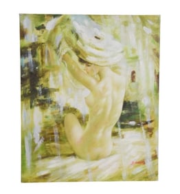 Signed Female Nude Acrylic Painting on Canvas