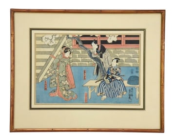 Utagawa Toyokuni Signed Woodblock 3 Geisha