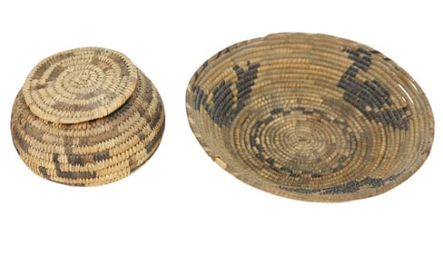 2 Antique Papago & Pima Hand Woven Baskets