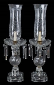 Pair Antique Etched & Pressed Glass Luster