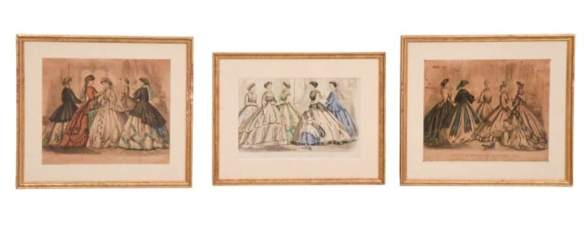 3 19th C Antique Godey's Fashions Engravings