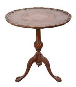 Georgian Style Carved Leather Top Tripod Table