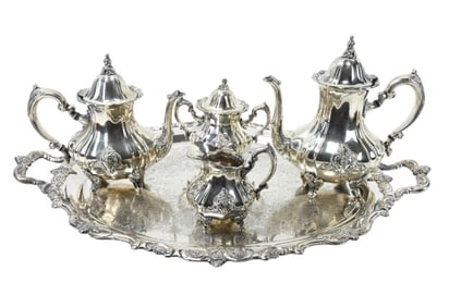 Towle Silver Plate Tea Set & Large Serving Tray