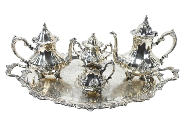 Towle Silver Plate Tea Set & Large Serving Tray (1 of 19)