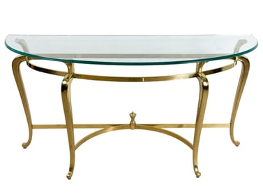 Regency Style Brass Tone Demilune Console Table