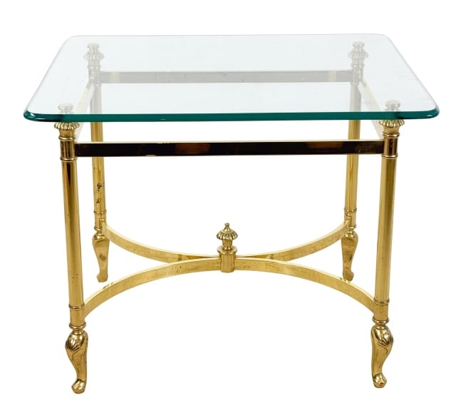 Regency Style Brass Tone Glass Top Side Table (1 of 5)