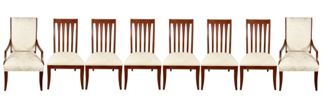 8 Mid Century Carved Upholstered  Dining Chairs