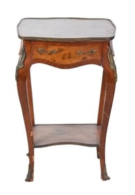 Vintage Burled Veneer Side Table w/ Bronze Accents