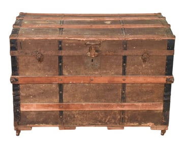 Antique Flat Top Steamer Trunk on Casters