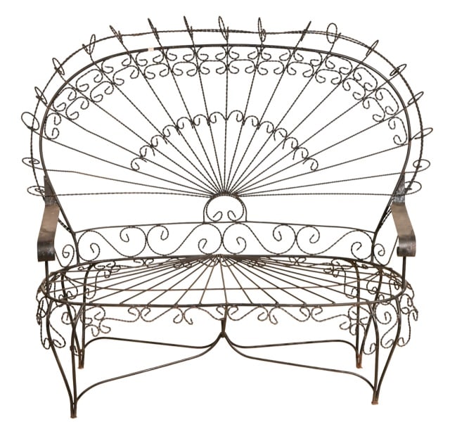 Antique Victorian Wrought Iron & Wire Garden Bench (1 of 14)
