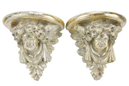 Pair Neoclassical Style Decorative Cherub Brackets