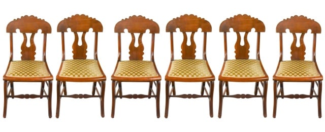 6 Antique Federal Style Carved Upholstered Chairs