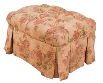 Tapestry Upholstered Tufted and Pleated Ottoman