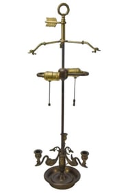 French Brass Swan Form Candelabra & Lamp