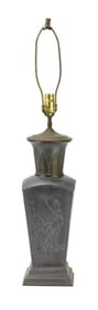 Chinese Pewter and Brass Etched Table Lamp