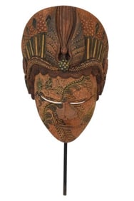 Indonesian Batik Merak Carved Pulu Wood Mask