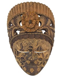Indonesian Batik Merak Carved Pulu Wood Mask