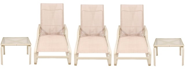 3 Outdoor Lounge Chairs w/ 2 Glass Top Side Tables