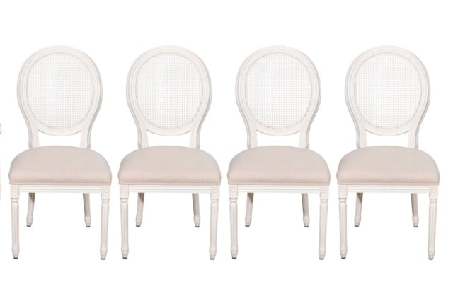 French Carved Upholstered Round Cane Back Chairs (1 of 11)