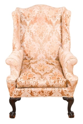 Antique Carved Upholstered Wingback Chair (1 of 12)