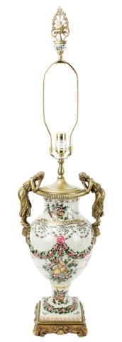 Castilian Porcelain & Bronze Amphora Form Lamp (1 of 7)