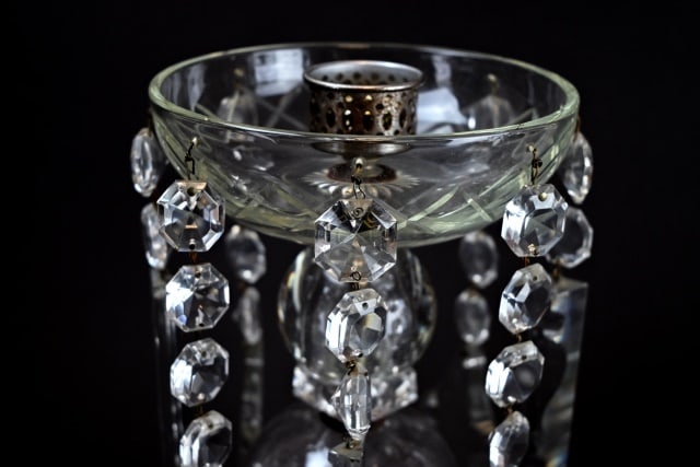 Pair Antique Crystal Mantel Lusters - 2