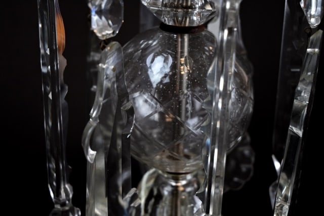 Pair Antique Crystal Mantel Lusters - 4