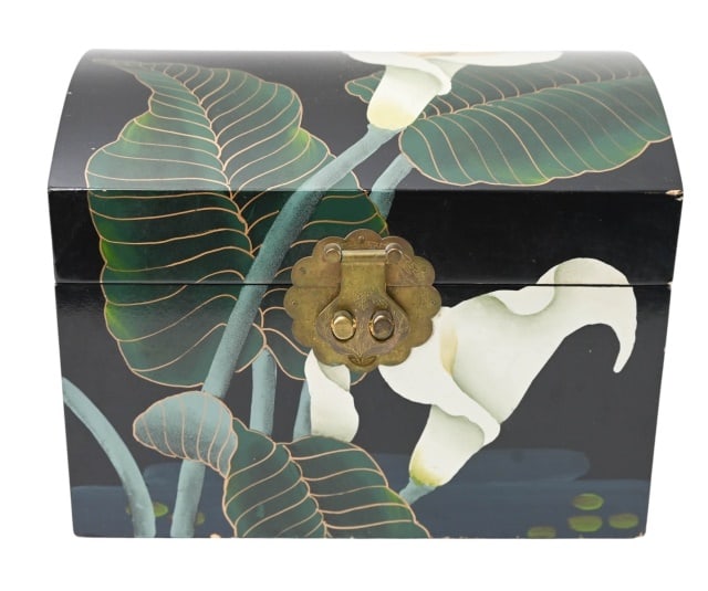 Chinoisserie Hand Painted Table Box w Orchid (1 of 10)