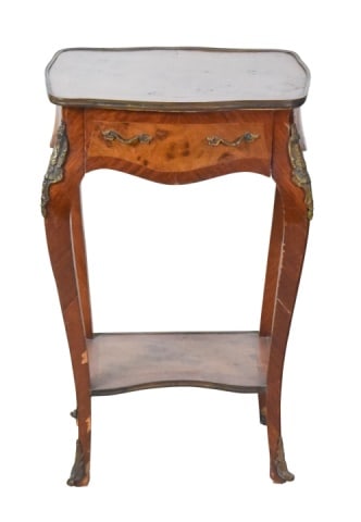 Vintage Burled Veneer Side Table w/ Bronze Accents (1 of 9)