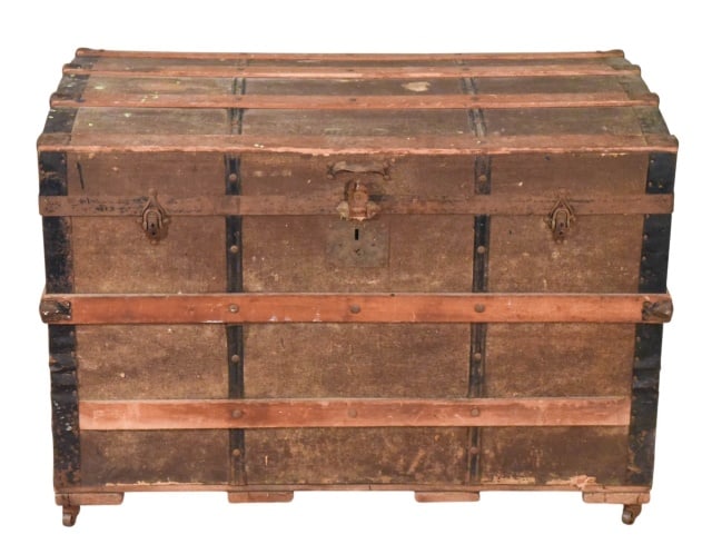 Antique Flat Top Steamer Trunk on Casters (1 of 10)