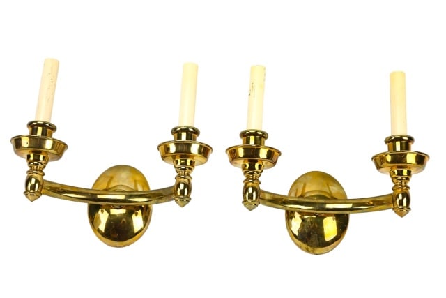 Pair Italian Art Deco Brass Double Light Sconces (1 of 12)