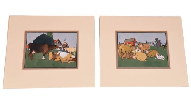 2 German Peasant Watercolor Signed Paintings Farm (1 of 10)