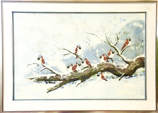 Max Karp Serigraph of Birds on Winter Branch (1 of 8)