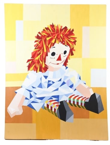 Expressionist Acrylic Painting of Raggedy Ann: Expressionist Acrylic Painting of Raggedy Ann. Unframed measures 43 inches x 32 inches.