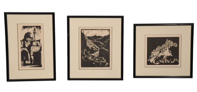 Jacob Pins 3 Framed Wood Cuts Israeli Villages (1 of 10)