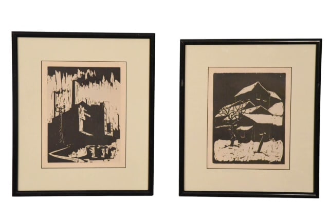 Jacob Pins 2 Framed Wood Cuts Israeli Villages (1 of 10)