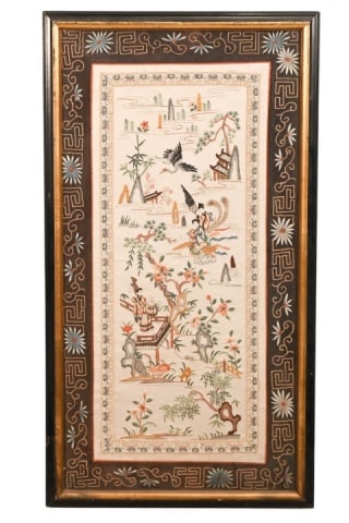 Antique 19th C Chinese Embroidered Silk Tapestry (1 of 11)