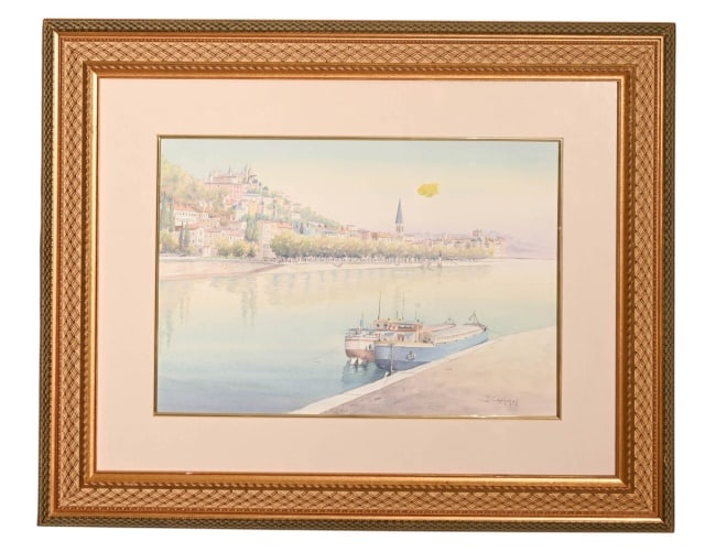 Y. Cretinoy Signed Watercolor Painting of Croatia: Y. Cretinoy Signed Watercolor Painting of Croatia, Framed. Framed measures 28 inches x 35 inches, art measures 15 inches x 22 inches.