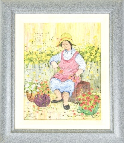 Mildred Barrett Signed Oil Painting Woman Garden (1 of 7)