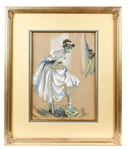 Cydney Grossman Signed Gouache Painting Ballerina: Cydney Grossman Signed Gouache Painting of Ballerina. Framed 23 inches x 19 inches.