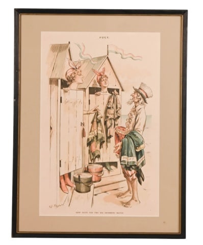 Puck Lithograph C 1892 American Political Cartoon: Puck Lithograph C 1892 American Political Cartoon Framed. Measures 25 inches x 19 inches.