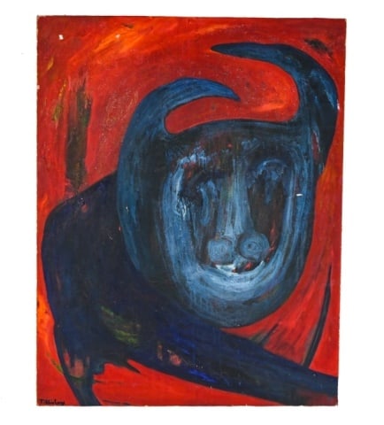 Tibbie Levy Oil Painting of Bull Dated 1967 (1 of 11)