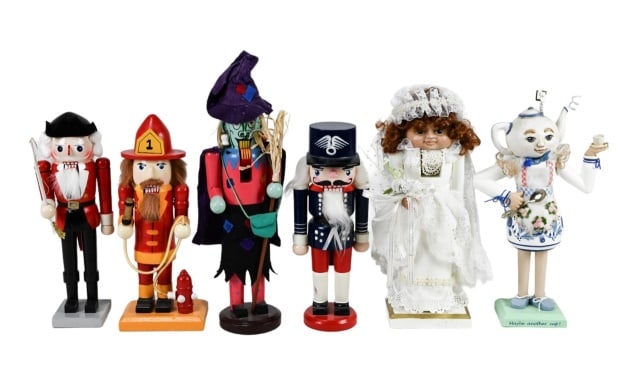 6 Carved & Painted Standing Nut Cracker Statues (1 of 10)