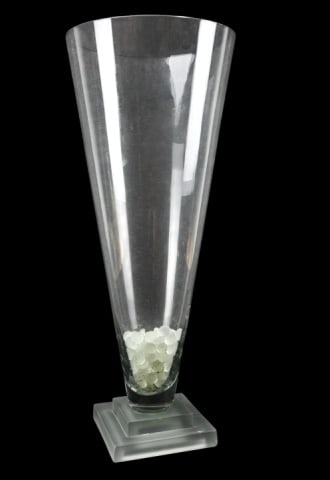 Italian Damasco 22 Inch Clear Footed Vase: Italian Damasco 22 Inch Clear Vase with Frosted Footed Stand. There are stones in the vase that are removable. Measures 22 inches x 9.25 inches diameter.