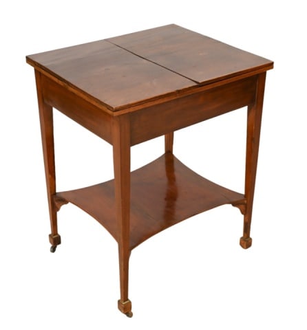 Antique Folding Side Table w/ Drawer on Casters - 11